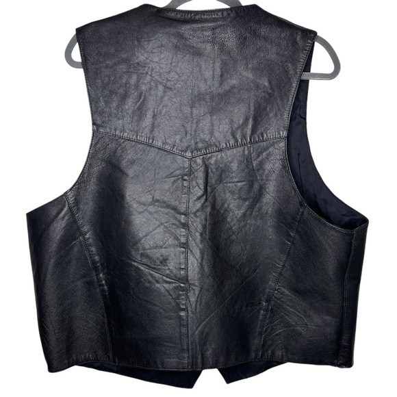 Vintage Irvine Park Men’s Black Leather Button Vest Lined Pockets Biker Size XL - Picture 4 of 14